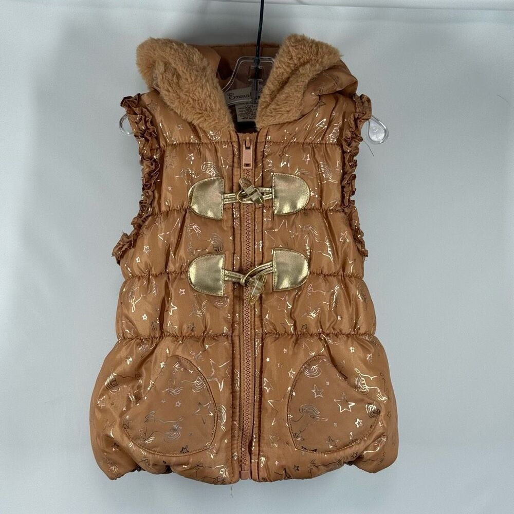 Emma & Elsa Puffer vest peach and silver unicorn size 2t